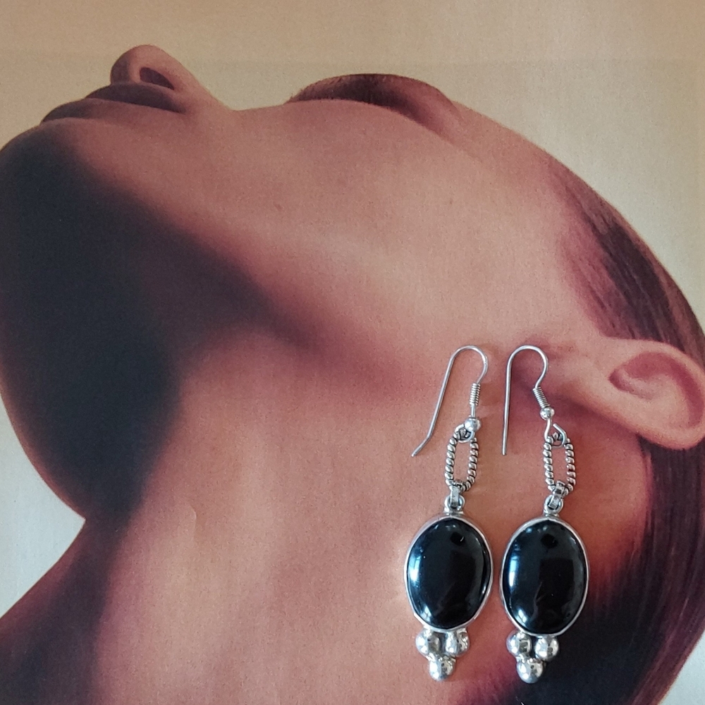 BLACK ONYX GEMSTONE STERLING EARRINGS